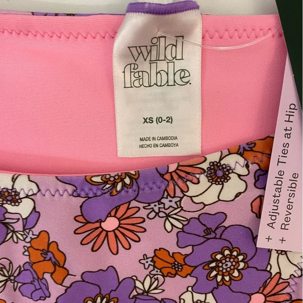 Wild Fable Reversible Floral Bikini Set XS Purple Pink Triangle Top Tie Bottoms